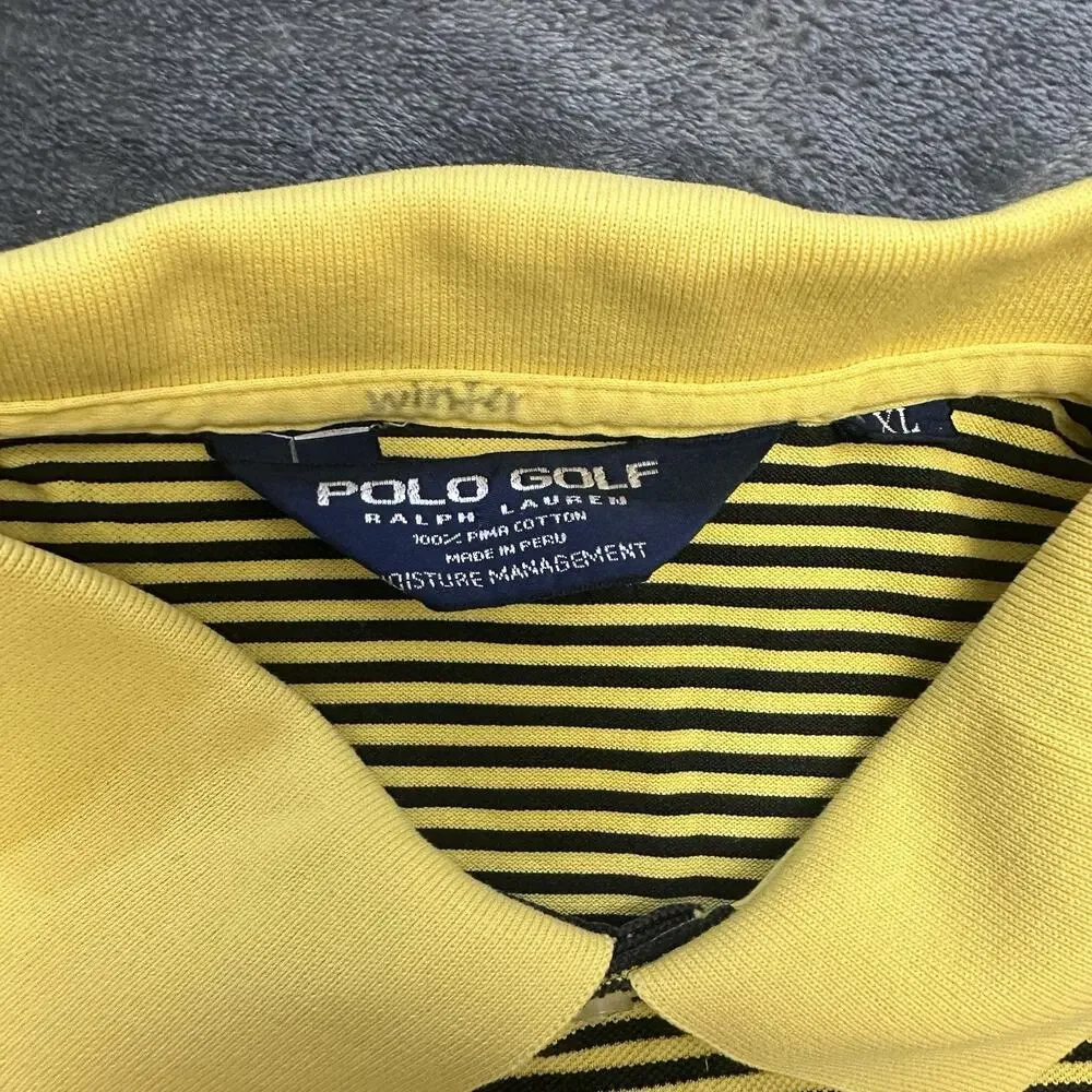 Polo Golf Ralph Lauren Shirt Mens‎ XL Black, Yellow Striped Preppy Casual